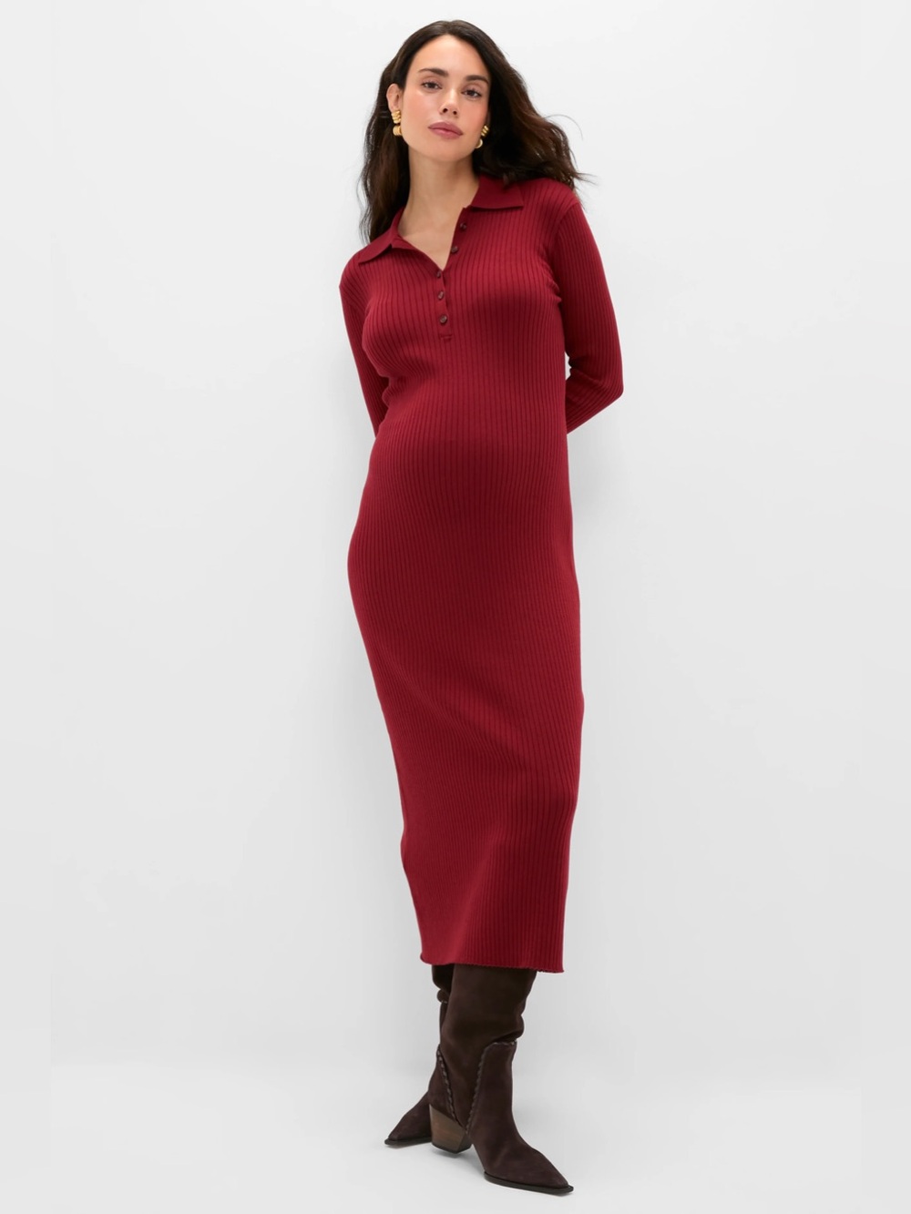 NWT HATCH The Averie Polo Rib Sweater Dress in Cranberry - 0 (XS)